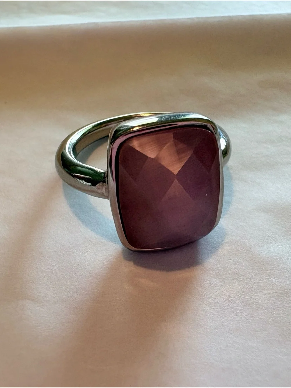 Sterling Silver Pink Faceted Glass Statement Ring